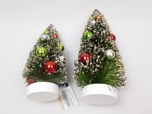 Set Of 2 VG Holidays Bottle Brush Trees Red Green Silver Balls 7" 9" Heights - Picture 1 of 10