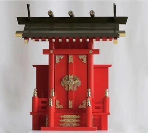 Japanese KAMIDANA Mini Shinto Shrine INARIMIYA Red 16.1"H Wooden Altar Handmade - Picture 1 of 7