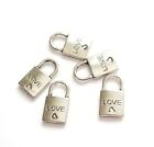 Love Charms, Lock Charms, Silver Love Charms, Silver Lock Charms, 5Pcs