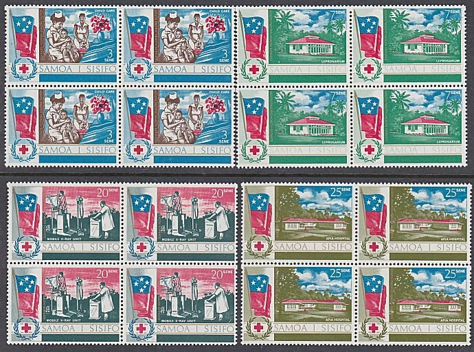 SAMOA 1967 Red Cross set blocks of 4 MNH....................................K731 - Image 1 of 1