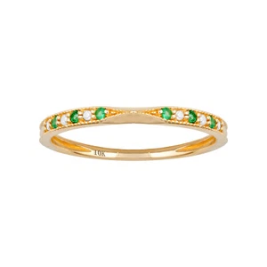 Anillo Apilable Vintage De Esmeralda Y Diamante De Oro Amarillo De 10k - Imagen 1 de 4