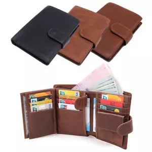 Mens RFID Blocking Genuine Leather Wallet Slim Purse Trifold Credit Card Holder - Picture 1 of 21