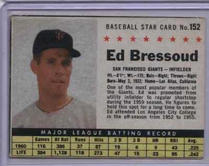 1961 Posta #152 Ed Bressoud S.F. Giants White Bkd Box EX - Foto 1 di 2