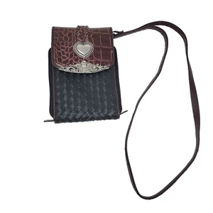 Bolso bandolera de cuero negro occidental marrón negro pequeños detalles metálicos vintage - Imagen 1 de 9