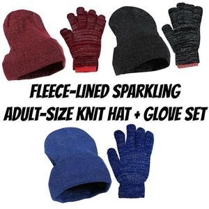 Adult-Size Knit Hats Sparkling Winter Cold Weather Hat and Glove Set - Picture 1 of 7