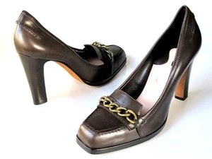 MICHEL PERRY brown leather CHAIN platforms pumps shoes gorgeous NIB $695 - Picture 1 of 5