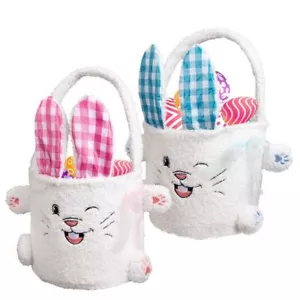 Soft Easter Rabbit Buckets Plush Bunny Basket Candy Gift Bag Party Decor - Picture 1 of 19