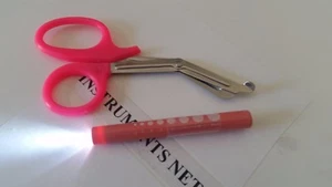 Pink Trauma Paramedic Shears Scissors 7.5" + LED Reusable PenLight Pupil Gauge - Picture 1 of 2