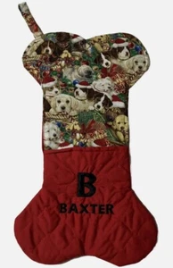Calza Natalizia Cane Forma Osso Cotone Trapuntato Rosso Cani Baxter - Foto 1 di 3