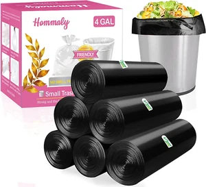 4 Gallon 180pcs Small Black Trash Bags Strong Garbage Bags,Black Bathroom Trash - Picture 1 of 7