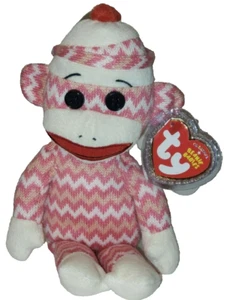 Ty Beanie Baby - SOCKS the Sock Monkey (Pink & White Zig Zag)(8.5 inch) MWMTs - Picture 1 of 10