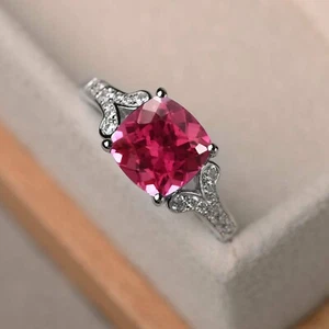 AAA Ceylon Pink Sapphire Halo Ring 10x10mm in 925 Silver | Gift for Her Ring - Picture 1 of 8