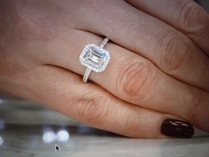 Lab Grown Faux Diamond 3.4 Carat Cushion Cut Halo Ring S/Sterling Rhodium Plated - Picture 1 of 2