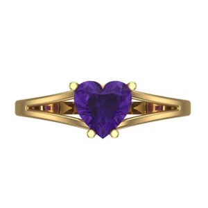 1Ct Heart Cut Natural Amethyst Solitaire Engagement Ring, 14K Yellow Gold - Picture 1 of 11