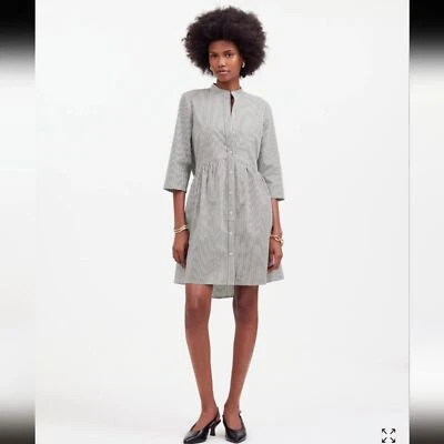 Madewell Dark Carob Stripe Babydoll Buttoned Shirt Dress 3/4 Roll Tab Sleeves XL - Imagem 1 de 4