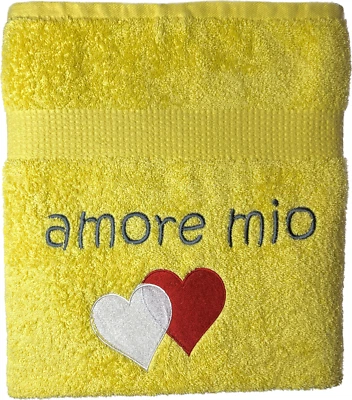 Doppeltes Herz Handtuch mit Name -Handtuch, Wellness, Duschtuch, Valentin, Liebe - Bild 1 von 4