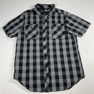 Camisa Ecko Unltd con botones para hombre pequeña negra/gris bolsillos a cuadros manga corta - Imagen 1 de 10