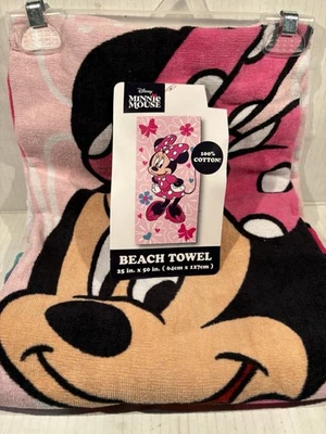 Minnie Mouse Towel Pink Beach Bath 25 in x 50 in New 100% Cotton Multicolor - Image 1 of 4