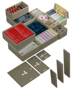 Drawer Organizer – 12 Pack Foldable Beige Fabric Storage Bins for Baby Clothe... - Bild 1 von 8