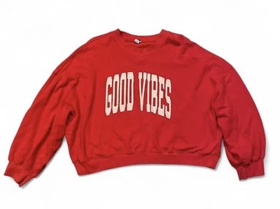 Sudadera para mujer Old Navy cuello redondo recortada roja blanca XL buenas vibraciones Foto 1 de 4