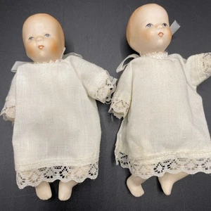 VTG Miniature Porcelain Dolls Russ Berrie & Co 4 1/2” Made In Taiwan Sweet X2 - Picture 1 of 15
