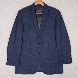 HUGO BOSS Lanificio Tesse Biella Wool Sport Coat Blazer 40R Blue Houndstooth 2B - Picture 1 of 13
