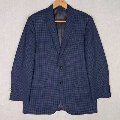 HUGO BOSS Lanificio Tesse Biella Wool Sport Coat Blazer 40R Blue Houndstooth 2B - Image 1 of 4