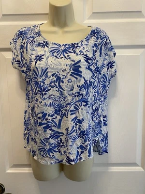 Blusa Joie 100 % lino estampado floral azul blanco manga corta para mujer talla M’s Foto 1 de 4