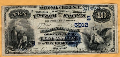 $10 Series 1882 Dated Back National Currency National Bank o Kentucky Louisville - Image 1 of 2