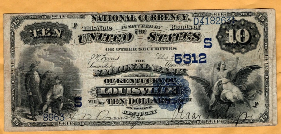 $10 Series 1882 Dated Back National Currency National Bank o Kentucky Louisville - Image 1 of 2