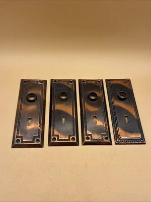 Antique Brass/Copper Door Backplate Keyhole Art Noveau Set of (4)  7” X 2.5” - Image 1 of 4