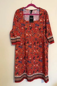 Brandneu Ulla Popken gemischt rot Paisley 3/4 Ärmel Midikleid Gr. 20/22 Boho - Bild 1 von 6