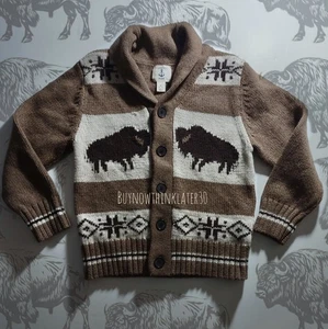 LanDs EnD Buffalo Knit FisheRman Sweater CarDigan BiSoN KiDs Wool Luxury 5 6 🦬 - Picture 1 of 2