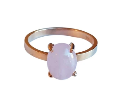 Anillo de cuarzo rosa, banda de compromiso de oro rosa macizo estampado de 14 k, tamaño 5, 1,6 ACW Foto 1 de 4