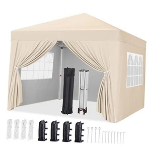 Pop Up Canopy with 4 Removable Sidewalls, Portable Enclosed 10x10 Beige - Picture 1 of 7