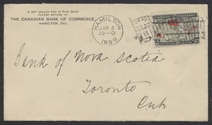 Sello de mapa de 1899 #85 en cubierta de banco bandera Hamilton 'B' - Imagen 1 de 2