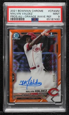 2021 Bowman Chrome HTA Orange Wave Refractor /25 Malvin Valdez PSA 9 MINT Auto - Image 1 of 2