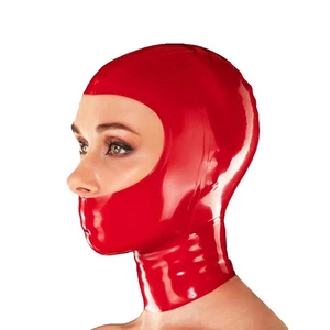 Red Latex Hood Open Face Rubber Mask Mouth Closed Fetish Clubwear BDSM 0.4mm - Picture 1 of 4