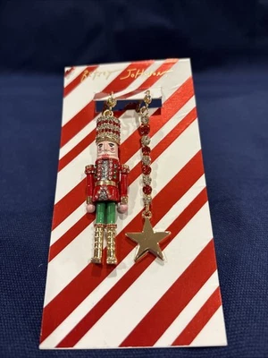 Betsey Johnson Nutcracker Mismatched Bling Christmas Holiday Dangle Earrings NEW - Image 1 of 4