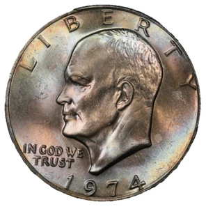 1974 Eisenhower Dollar PCGS MS-65 Monster Rainbow Toning Album Toned End Roll - Picture 1 of 7
