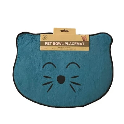 Blue Cat Face-Shaped w/Nose & Whiskers Pet Bowl Placemat - 13.5" x 10.5" - New!! - Image 1 of 2