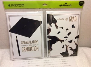 HALLMARK GRADUATION GREETING CARDS PACK OF 6  New W/Envelope "Hats off GRAD!" - Picture 1 of 2