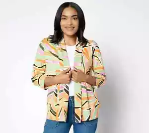 Denim & Co. Beach Printed Jersey 3/4 Sleeve Cardigan Size XL - Picture 1 of 1