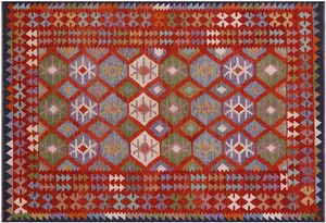 Tappeto reversibile lana su lana kilim tessuto piatto 6' 8"" X 9' 7"" - Q17848 - Foto 1 di 10