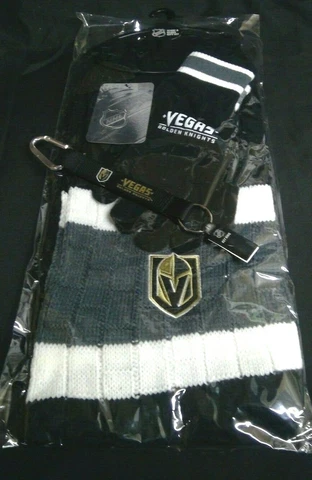 NHL Vegas Golden Knights Knit Scarf and Glove Gift Set VGK + Carabiner Key Chain Cover
