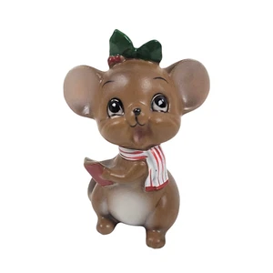 Vintage Josef Originals Big Eye Girl Mouse Christmas Caroler Red Book Scarf - Picture 1 of 5