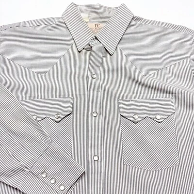 Dee Cee Shirt Mens 17 34 Gray White Stripe Western Pearl Snap Cowboy Southwest - Image 1 of 4