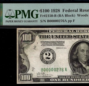 1928 $100 Federal Reserve Note PMG 30 - New York - Low Serial Number 00000276 - Picture 1 of 3