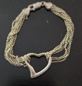 Sterling Silver Italy Heart Bracelet Chain Silver Chain Link Bracelet Marked CL - Picture 1 of 6