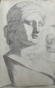 Ancien dessin original de femme, portrait, sculpture, grec - Bild 1 von 8